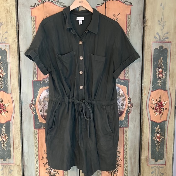 Ava & Viv Olive Linen Romper Jumpsuit size X - Picture 3 of 6